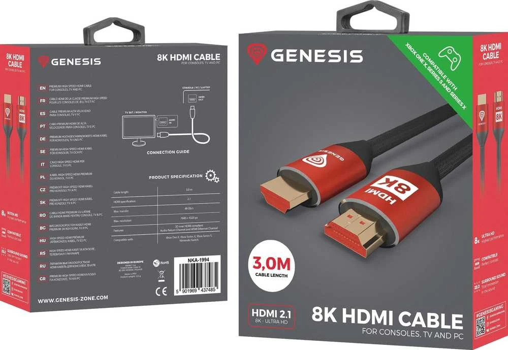 Genesis HDMI 2.1 laidas su 8K technine pakuote