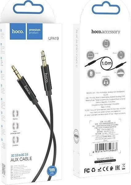 Kabelis AUX lizdas 3,5 mm į 3,5 mm lizdą Hoco 1 m UPA19 juodas