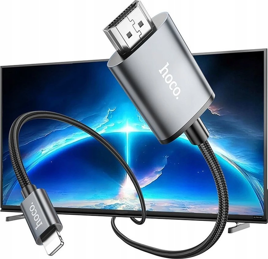Kabelis Hoco UA27 Lightning to HDMI 2.0m pilkas