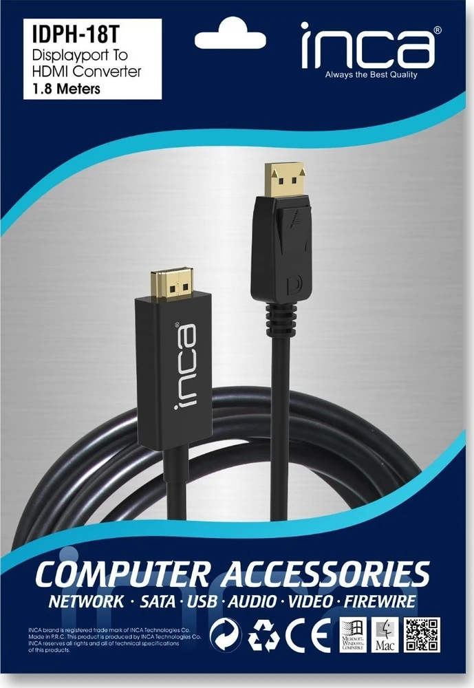 Nezatříděno Kabelis Inca DisplayPort – HDMI 1.8m juoda (IDPH-18T)