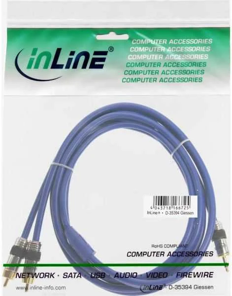 Kabelis InLine Jack 3,5 mm - RCA (Cinch) x2 25m mėlyna (89932P)