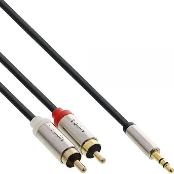3,5 mm į 2x RCA kabelis su metalinėmis jungtimis