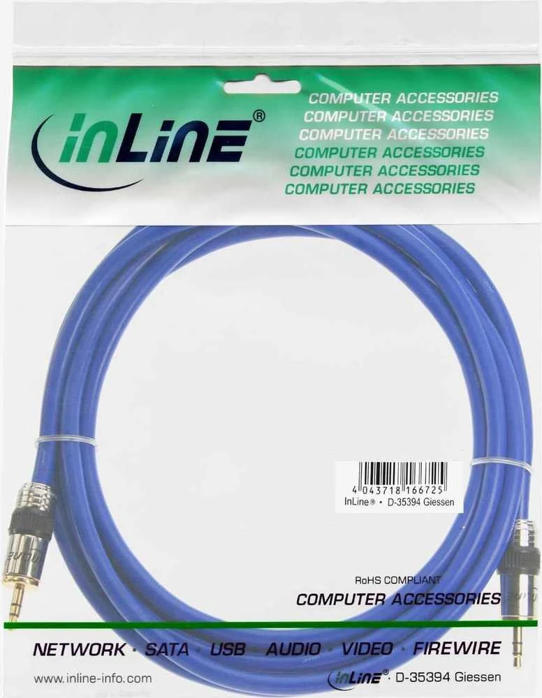 „Kabelis InLine“ lizdas 3,5 mm – 3,5 mm lizdas 15 m mėlyna (99956P)