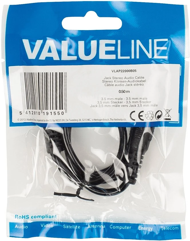 Kabelis Jack 3.5mm - Jack 3.5mm 0.5m juoda (3.5SMx3.5SM/0.5)