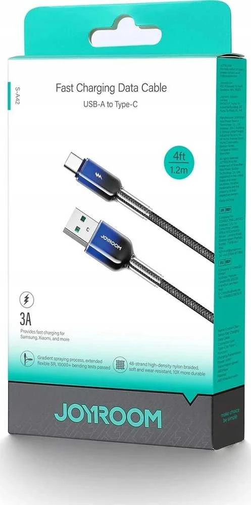 Joyroom USB-A USB-C kabelis S-A42 3A 1.2m juodos spalvos