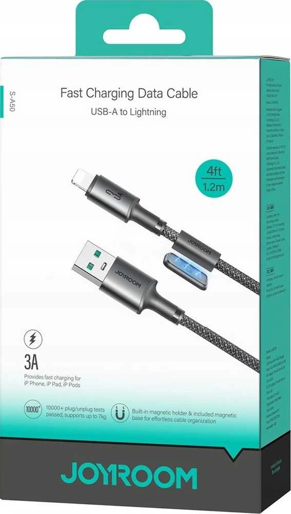 USB kabelis Joyroom SA-50 USB-A to Lightning 3A 1.2m tamsiai pilkas