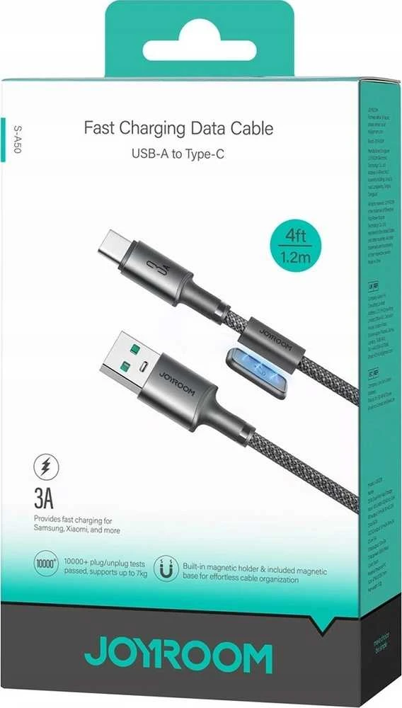 USB kabelis Joyroom SA-50 USB-A to USB-C 3A 1.2m tamsiai pilkas
