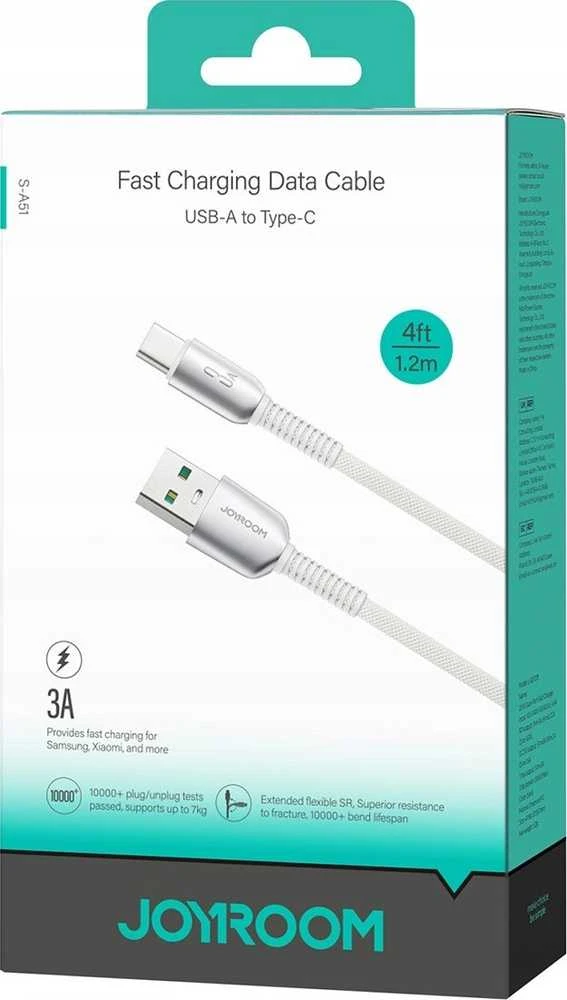 USB kabelis Joyroom S-A51 USB-A į USB-C 3A 1.2m pilkas