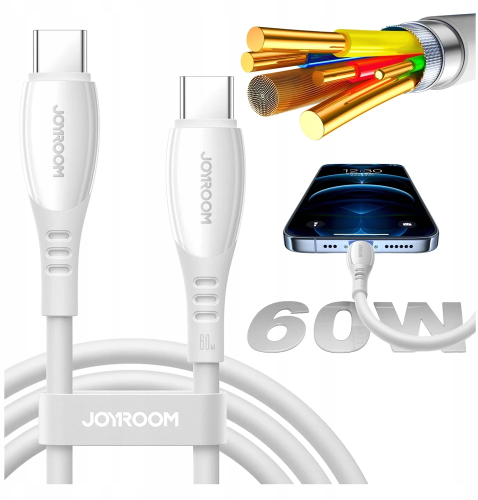 Joyroom S-A59 Vibrant Series 60W USB-C - USB-C kabelis 1.2m - Baltas
