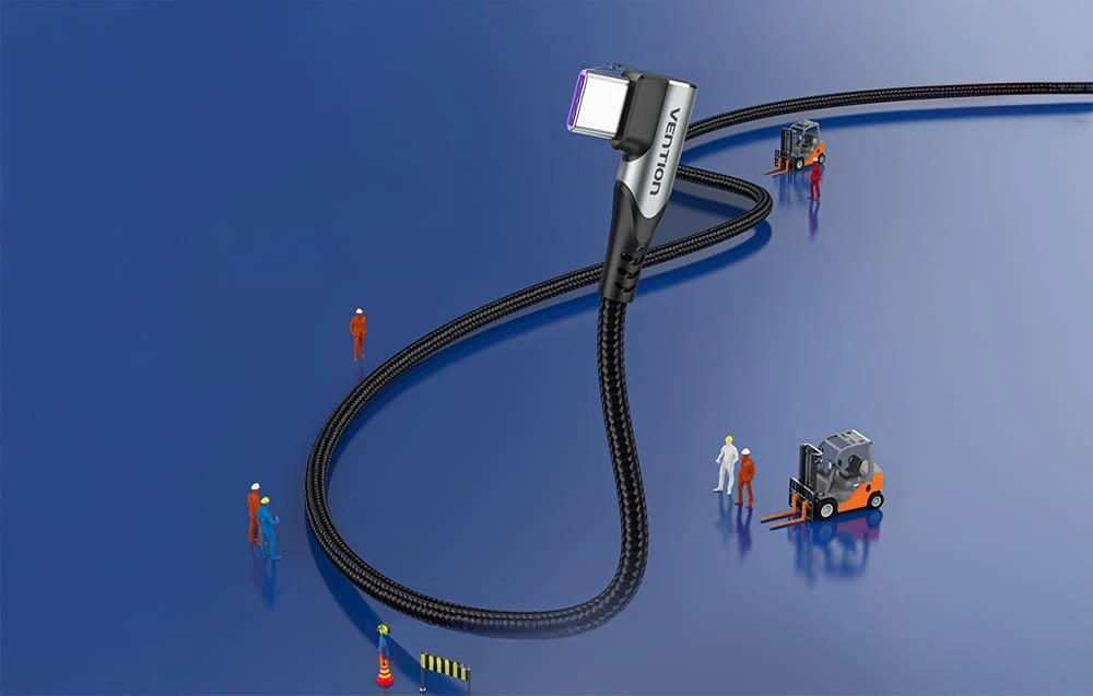 Vention Ventiliacijos TAKHF USB-C į USB-C 5A kampinis kabelis (pilkas)