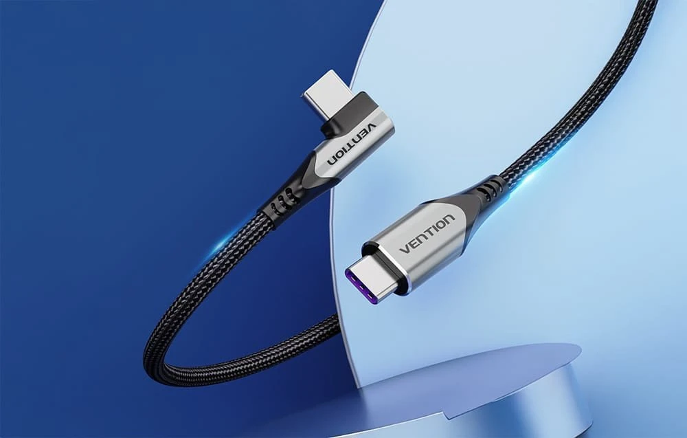Vention Ventiliacijos TAKHF USB-C į USB-C 5A kampinis kabelis (pilkas)