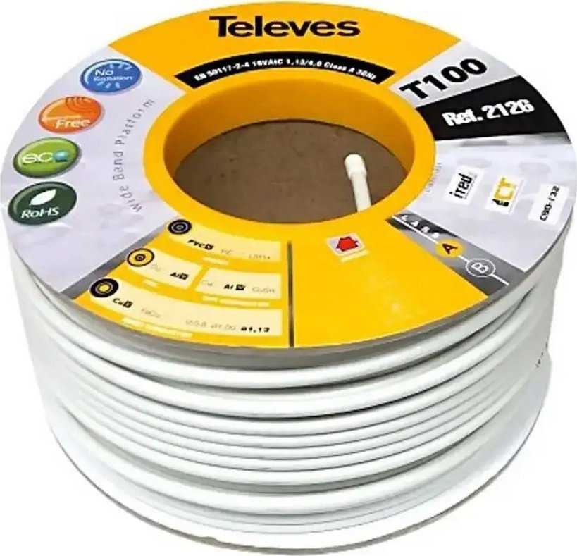 Ausinės TLV bendraašis kabelis Televes T-100 PVC Eca A klasės – 100 m