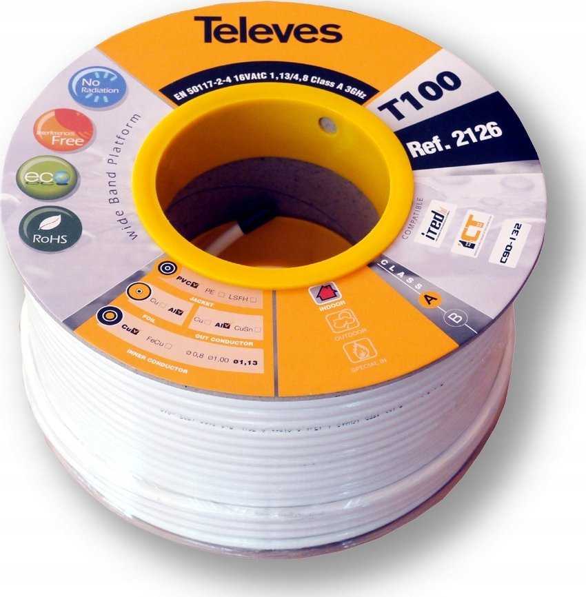 Ausinės TLV bendraašis kabelis Televes T-100 PVC Eca A klasės – 100 m
