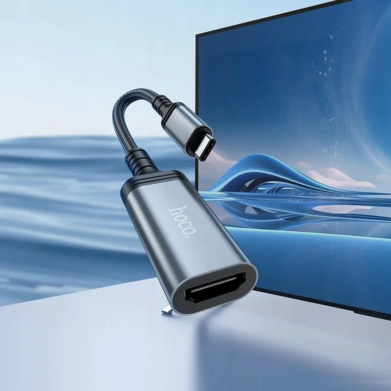 USB C į HDTV konvertavimo kabelis Hoco 4K 30Hz 0,2 m UA43A metalinis pilkas