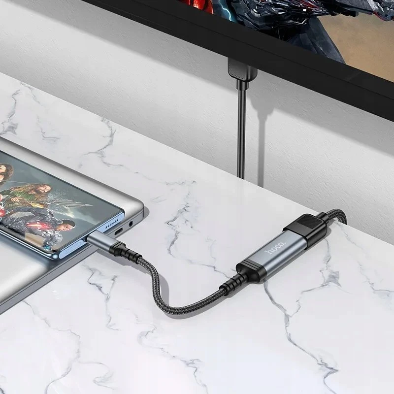 USB C į HDTV konvertavimo kabelis Hoco 4K 30Hz 0,2 m UA43A metalinis pilkas