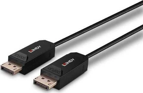 DisplayPort Kabelis - LINDY Šviesolaidinis Hibridinis DisplayPort 2.0 UHBR10 Kabelis, 40Gbps, 7680x4320@60Hz, 20 m, Juodas