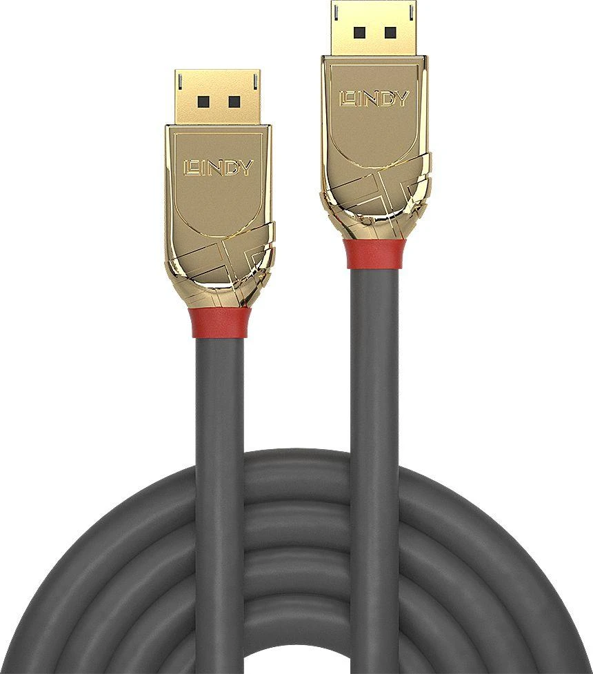DisplayPort Kabelis - LINDY Gold Line DisplayPort 1.4 Kabelis, 0.5 m, Pilkas