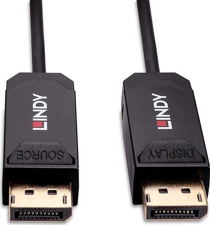 DisplayPort Kabelis - LINDY Šviesolaidinis Hibridinis DisplayPort 2.0 UHBR10 Kabelis, 7680x4320@60Hz, 10 m, Juodas