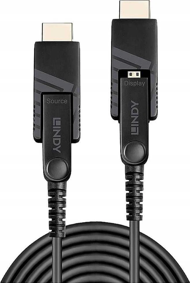 HDMI Laidas - LINDY Šviesolaidinis Hibridinis Micro-HDMI 4K60 Laidas, 18Gbps, Atsparus Micro-HDMI, HDMI, DVI, 30 m, Juodas