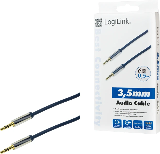 LOGILINK CA10050 LOGILINK - Garso kabelis 3.5 Stereo M/M, tiesus, 0.50 m, mėlynas
