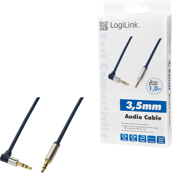 LOGILINK CA11100 LOGILINK - Garso kabelis 3.5 Stereo M/M 90 kampinis, 1.00 m, mėlynas