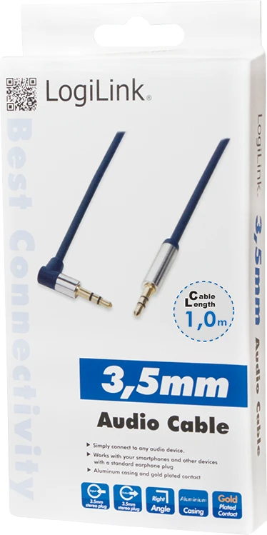 LOGILINK CA11100 LOGILINK - Garso kabelis 3.5 Stereo M/M 90 kampinis, 1.00 m, mėlynas