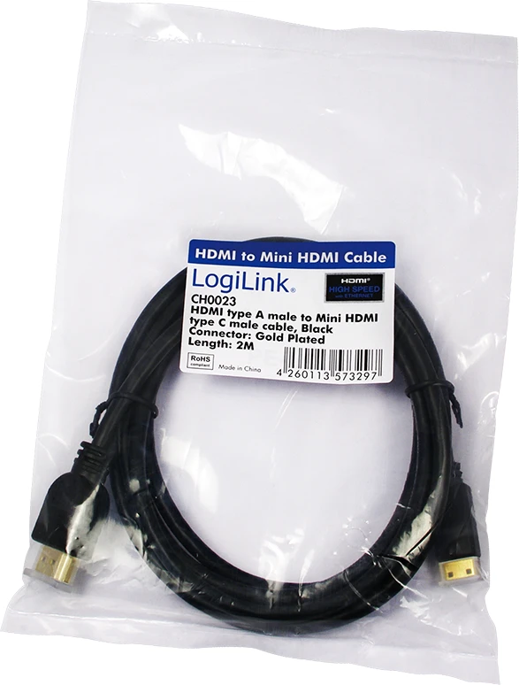 Kabelis LogiLink Juodas HDMI mini - HDMI 2m (CH0023)