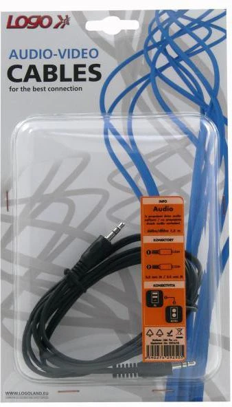 Audio Kabelis Jack (3,5mm) M - Jack (3,5mm) M, 1.5m, juoda, Logo blister, EOL