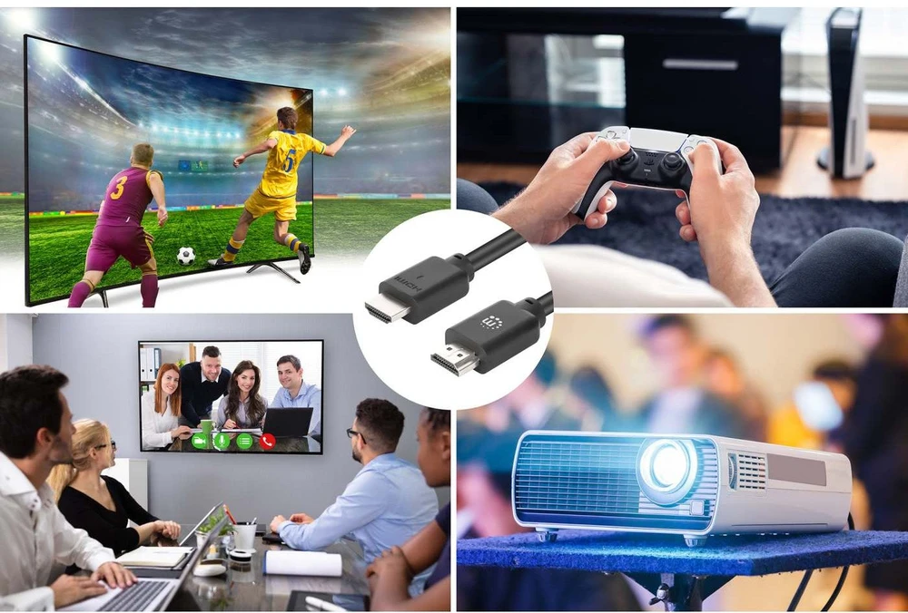 HDMI laidas su naudojimo pavyzdžiais ekrane