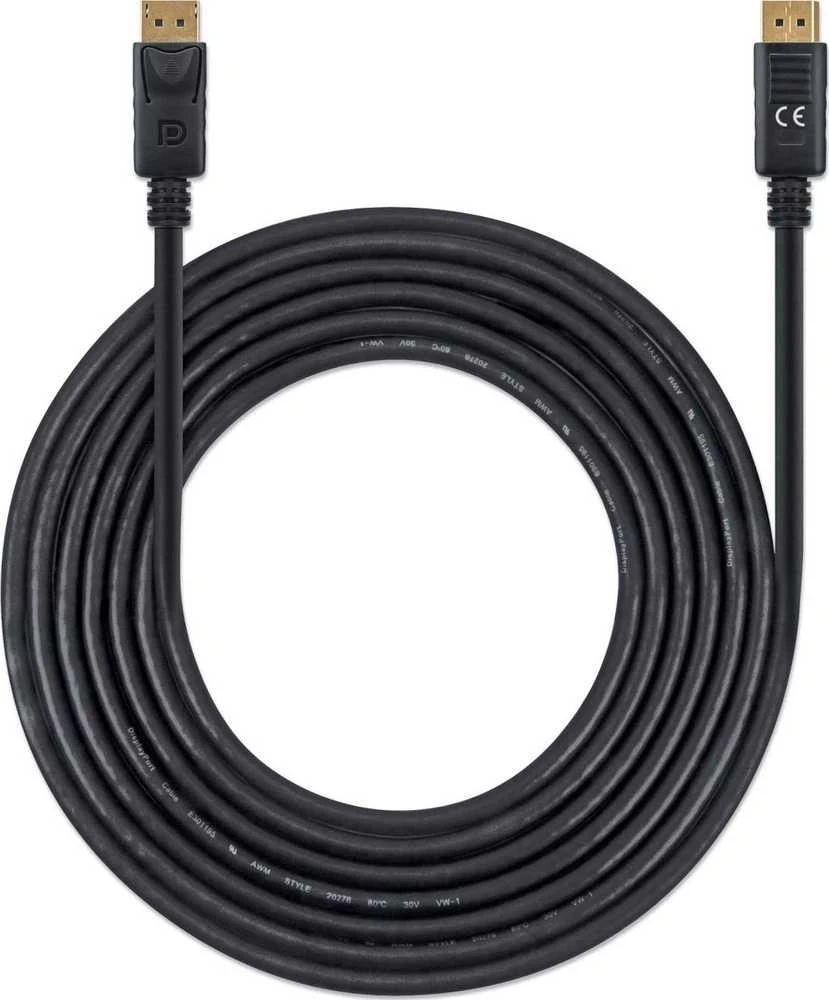 MANHATTAN 8K@60Hz DisplayPort DP 1.4 Cable, 1.0m, Palaiko 4K@144Hz, HDR, Paauksuoti kontaktai, juodas, 355568