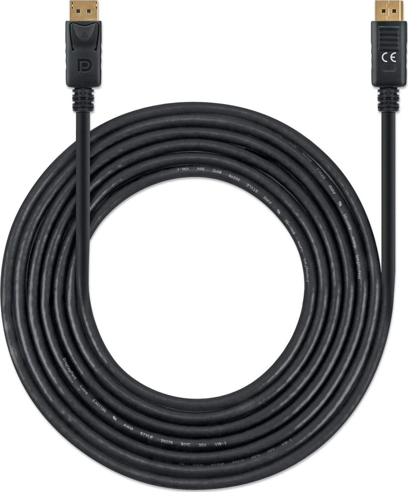 MANHATTAN 8K@60Hz DisplayPort DP 1.4 Cable, 3.0m, Palaiko 4K@144Hz, HDR, Paauksuoti kontaktai, juodas, 355582