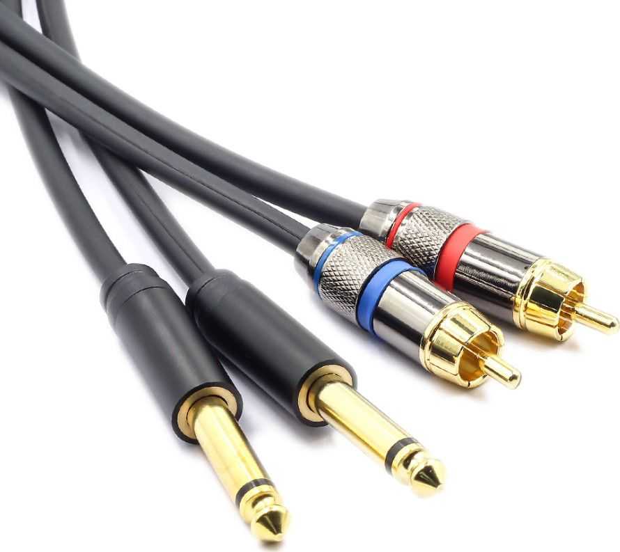 Kabelis Mozos Jack 6,3mm - RCA (Cinch) x2 3m juoda (MCABLE- 2JT2R)