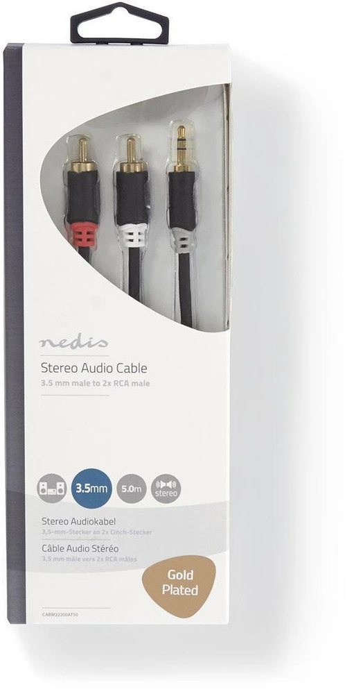 Nedis 3.5mm į 2xRCA garso kabelis pakuotėje