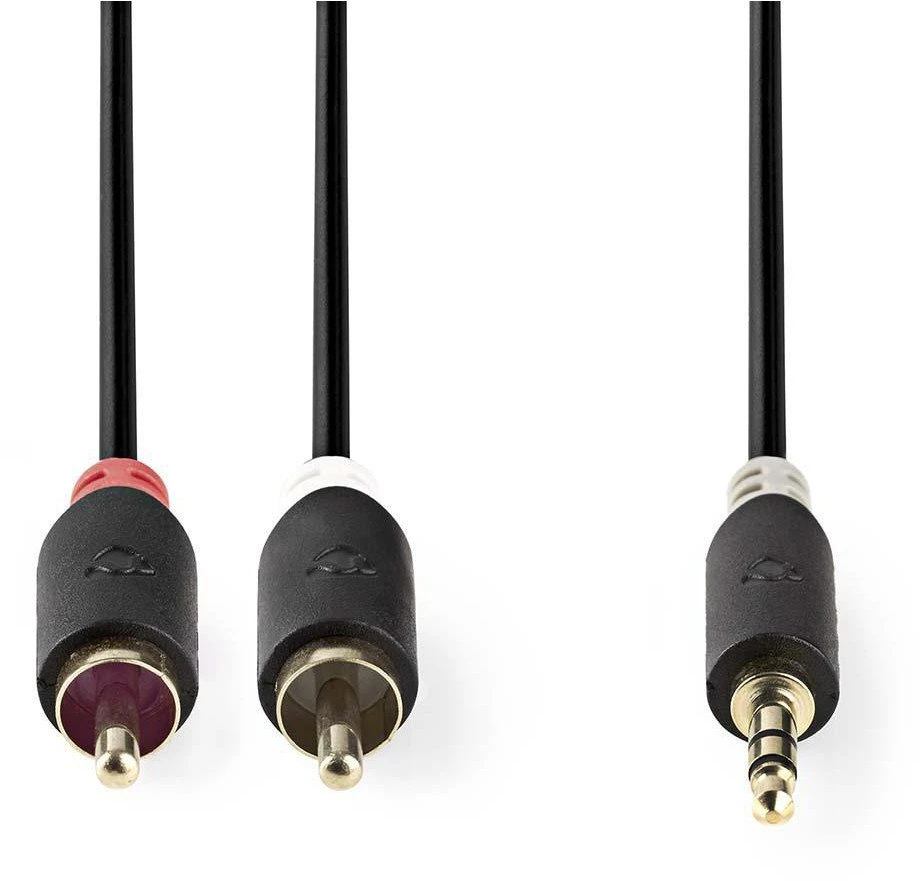 Kabelis Nedis Aux Audio Cable 3.5 mm -> 2x RCA 0.5m Juodas
