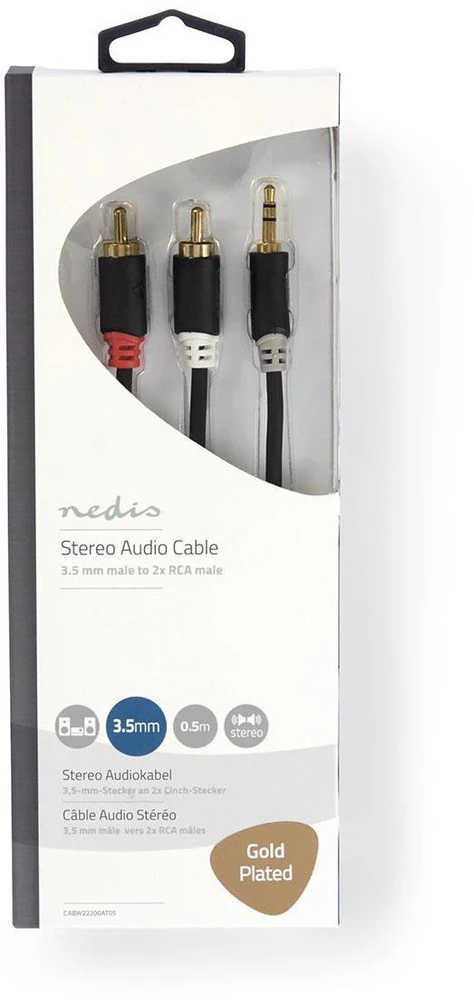 Kabelis Nedis Aux Audio Cable 3.5 mm -> 2x RCA 0.5m Juodas