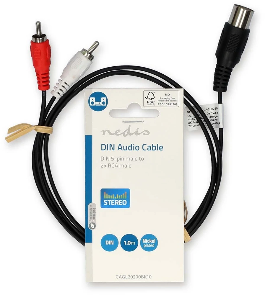 Kabelis Nedis DIN (5-pin) 2 x RCA 1 m (CAGL20200BK10)