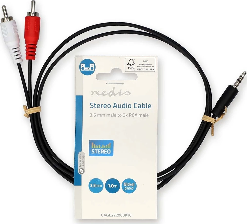 Kabelis Nedis 3.5mm 2 x RCA 1m (CAGL22200BK10)