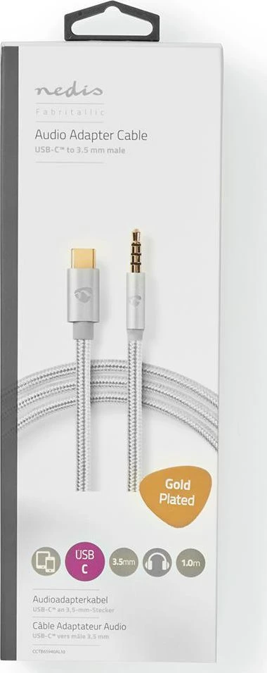 Nedis USB adapteris | USB 2.0 | USB-C™ jungtis | 3,5 mm kištukas | 1,00 m | apvalus | Paauksuotas | Pintas / nailonas | Aliuminis | Pakuotė su langu