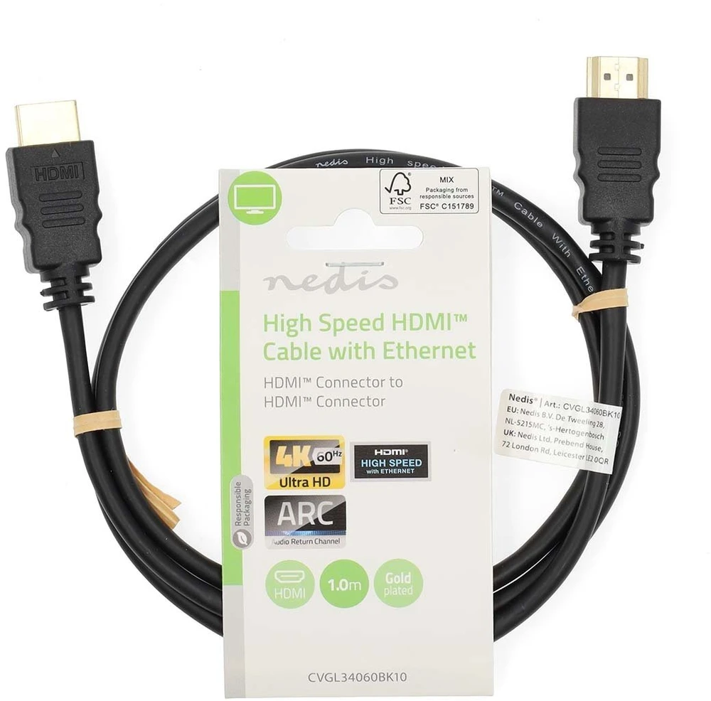 Kabelis Nedis CVGL34060BK10 HDMI kabelis 1m HDMI A tipo (standartinis) juodas