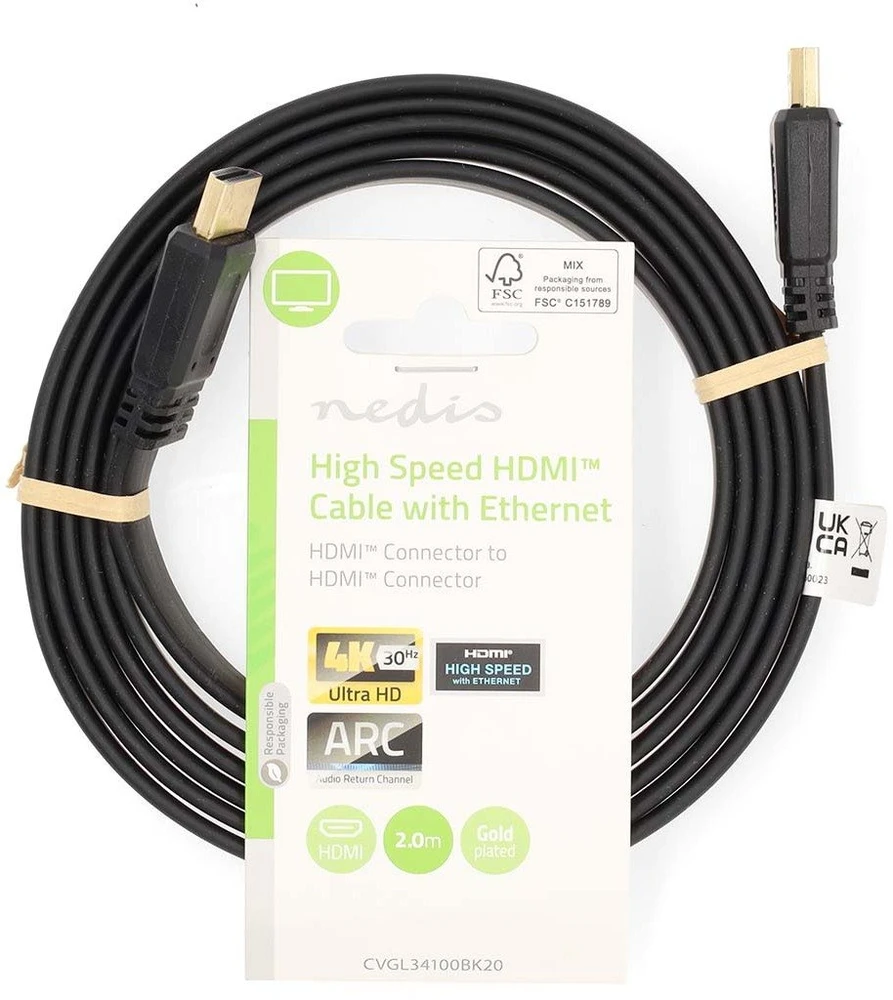 Kabelis Nedis CVGL34100BK20 kabelis HDMI 2 m HDMI Typu A (Standard) Juodas