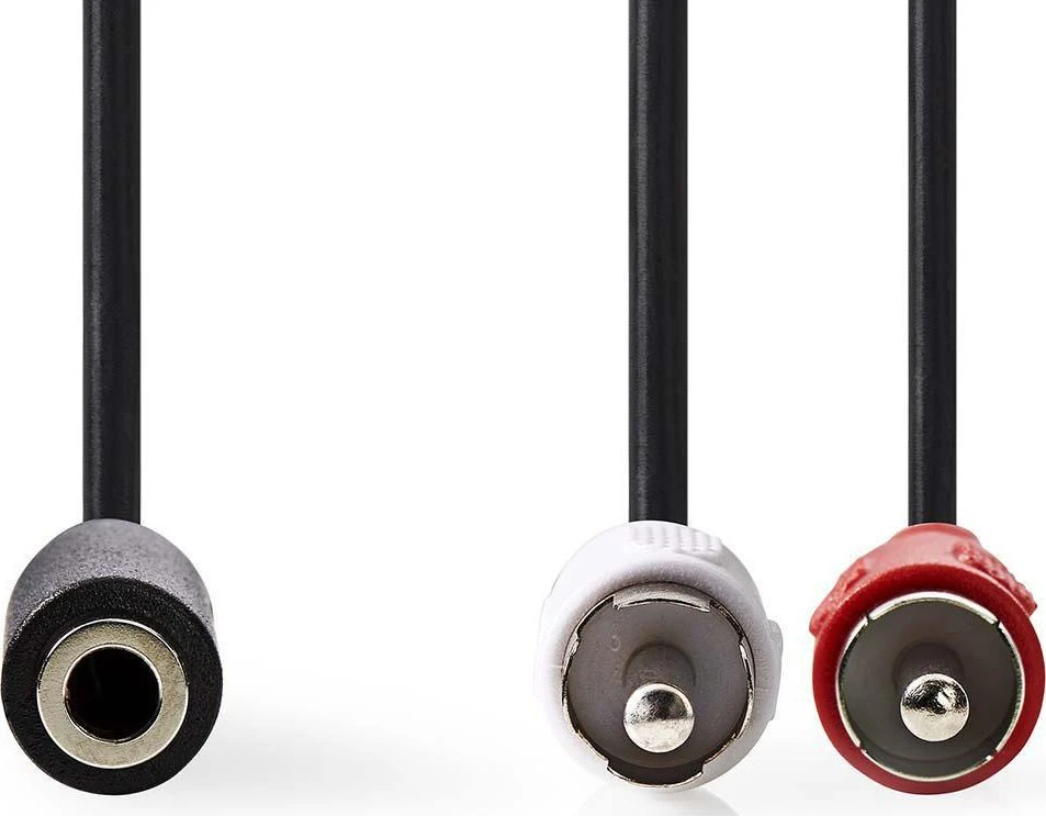 Kabelis Nedis 2 x RCA 3.5 mm 0,2 m Juodas (CAGB22255BK02)