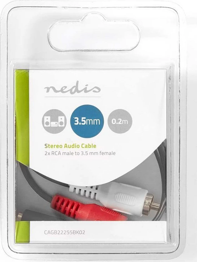Kabelis Nedis 2 x RCA 3.5 mm 0,2 m Juodas (CAGB22255BK02)