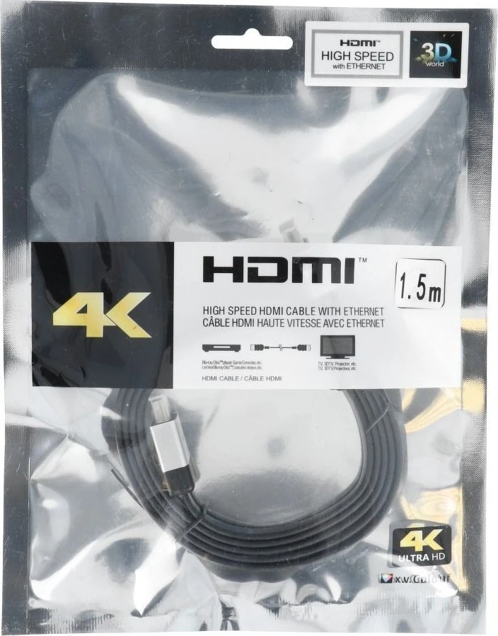 OEM kabelis HDMI į HDMI 4K 60Hz didelės spartos su Ethernet 2.0 versija BLISTER 1,5 m juodas