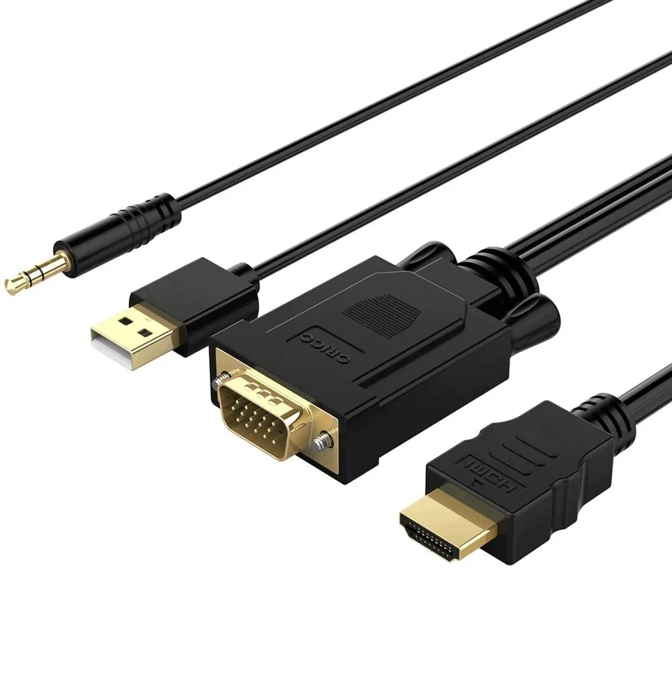 Orico XD-VATH VGA ir mini lizdo 3,5 mm į HDMI „Full HD 60 Hz“ kabelis su USB maitinimu 5 m - juodas