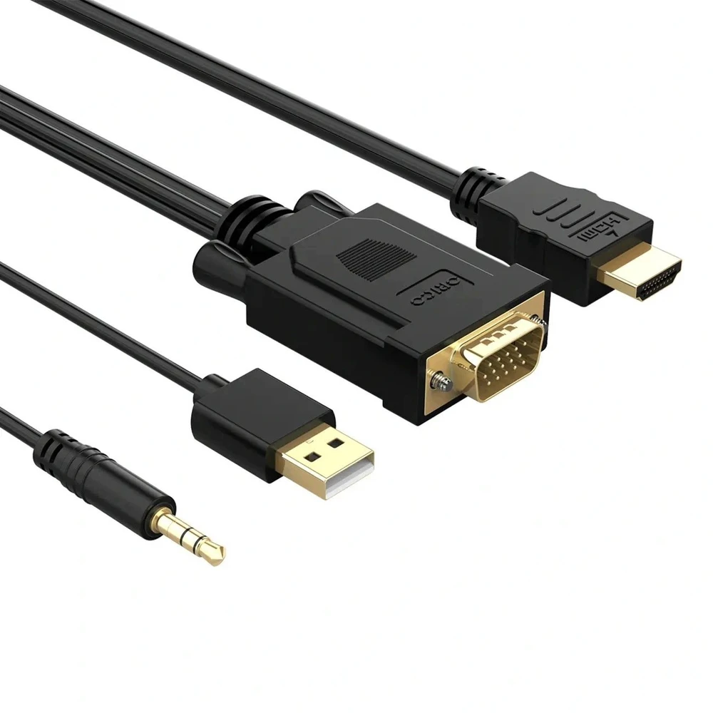 Orico XD-VATH VGA ir mini lizdo 3,5 mm į HDMI „Full HD 60 Hz“ kabelis su USB maitinimu 5 m - juodas
