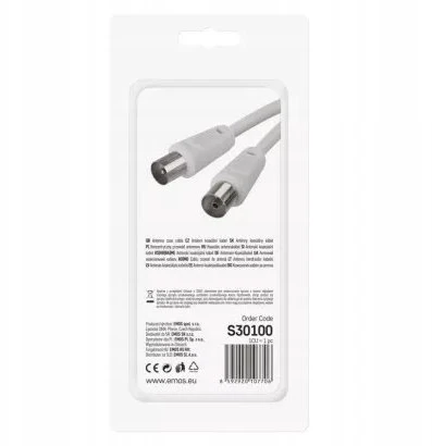 Kabelis TV antenai RF, 1.25m, kištukas - lizdas, baltas EMOS
