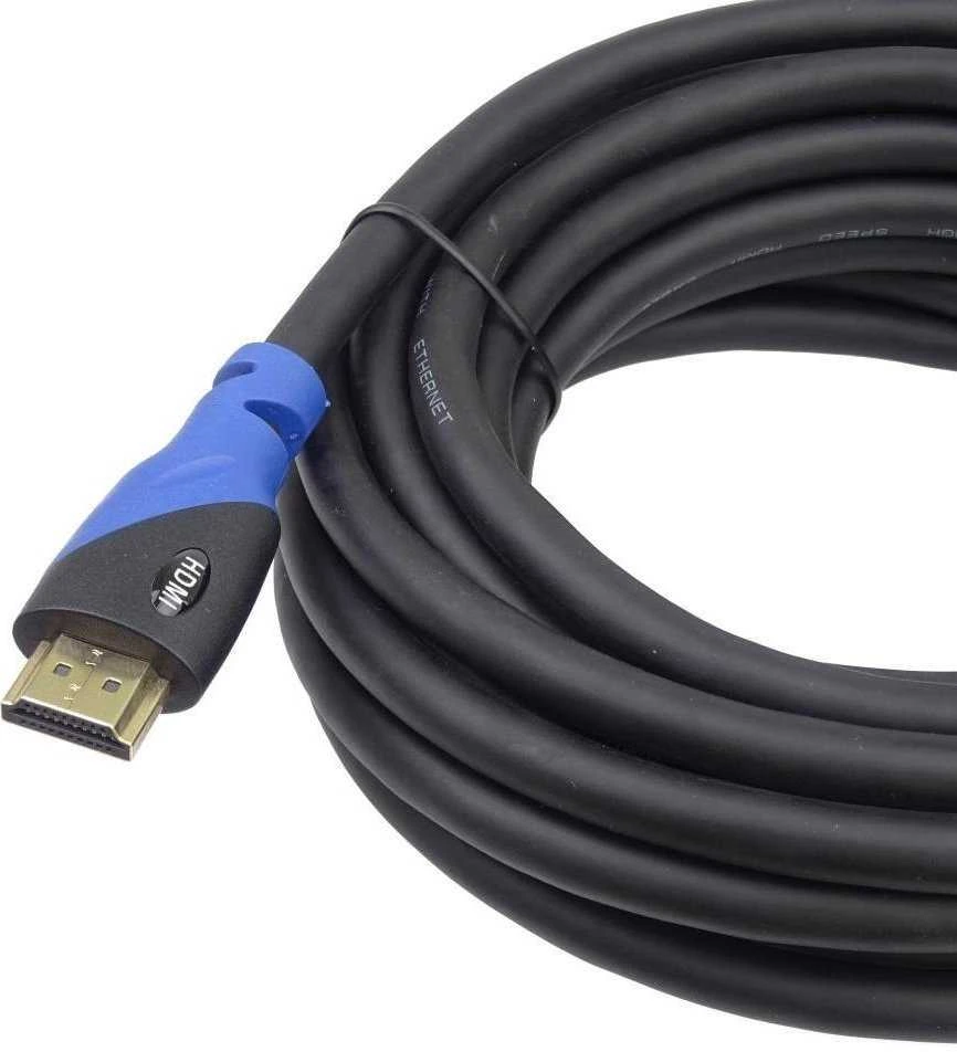 Juodas HDMI laidas su mėlyna jungtimi