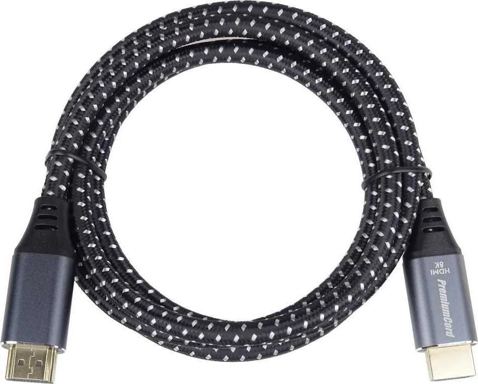 PREMIUMCORD kabelis HDMI 2.1 didelės spartos + Ethernet kabelis 8K@60Hz, paauksuotos jungtys, 1m