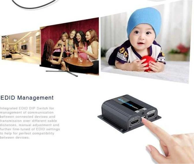 PremiumCord HDMI ilgintuvas iki 50 m per vieną Cat6/6a/7 laidą, EDID nustatymas
