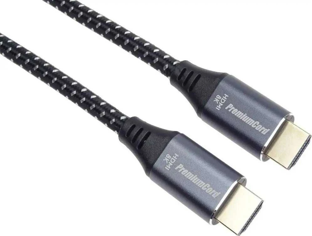 HDMI 2.1 kabelis su tekstiliniu apvalkalu ir metalinėmis jungtimis